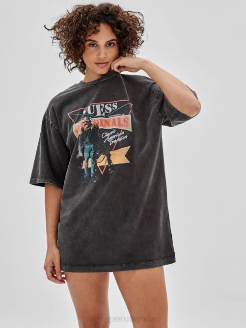 GUESS vestido camiseta original mujer 0P8X365 negro azabache multicolor vestir