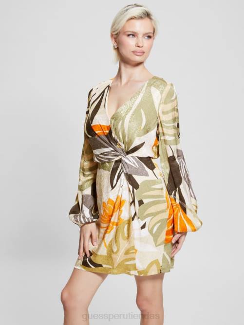 GUESS vestido casia de jacquard mujer 0P8X476 impresión en forma de follaje vestir