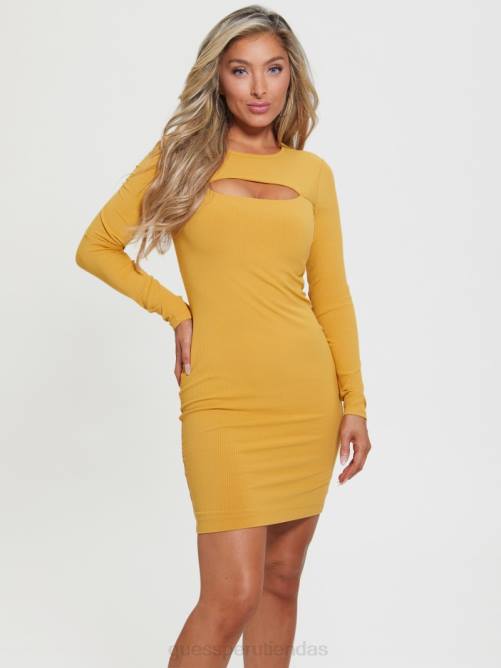 GUESS vestido con aberturas de lana ecológica mujer 0P8X871 escamas de oro vestir