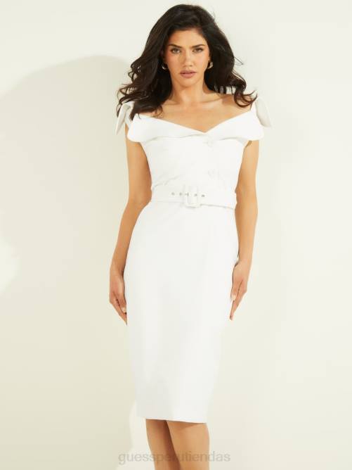 GUESS vestido con cuello retrato audrey mujer 0P8X682 perla pálida vestir