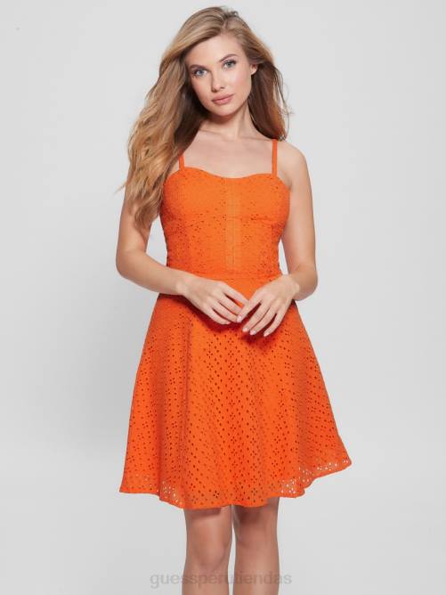GUESS vestido corto leena con ojales mujer 0P8X512 granizado de naranja vestir