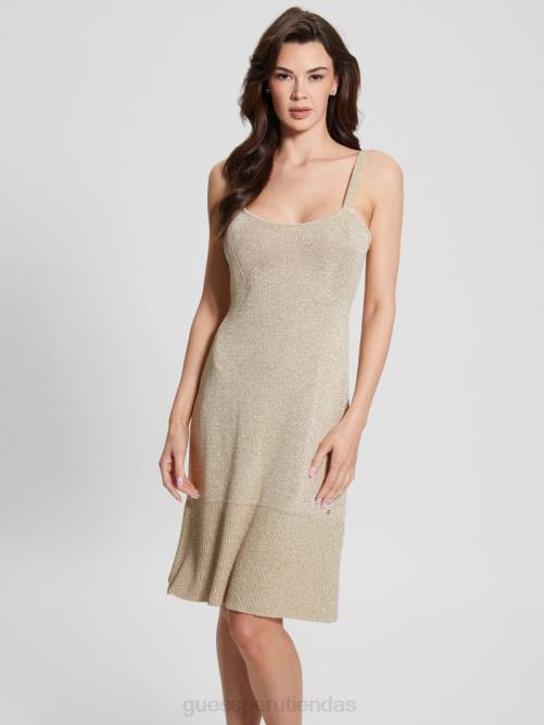GUESS vestido corto marion de punto metalizado mujer 0P8X499 beige blanco lurex vestir