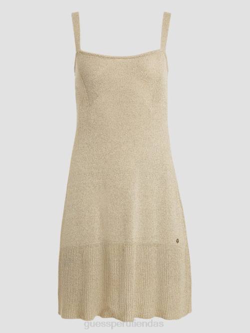 GUESS vestido corto marion de punto metalizado mujer 0P8X499 beige blanco lurex vestir