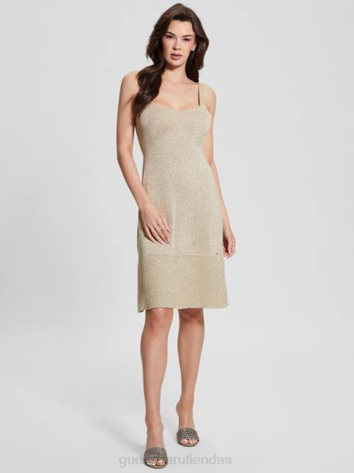 GUESS vestido corto marion de punto metalizado mujer 0P8X499 beige blanco lurex vestir