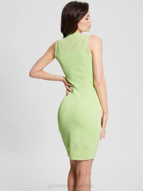GUESS vestido corto paula de punto con logo mujer 0P8X594 verde melaza vestir