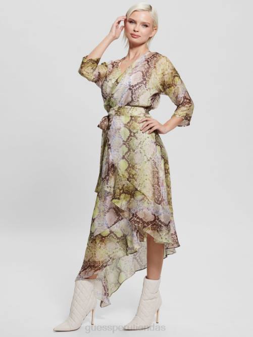 GUESS vestido cruzado eco ensley mujer 0P8X686 estampado de serpiente glamoroso vestir
