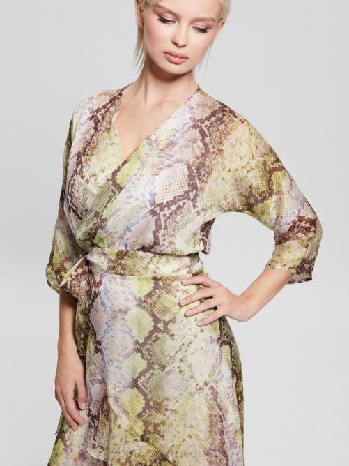 GUESS vestido cruzado eco ensley mujer 0P8X686 estampado de serpiente glamoroso vestir