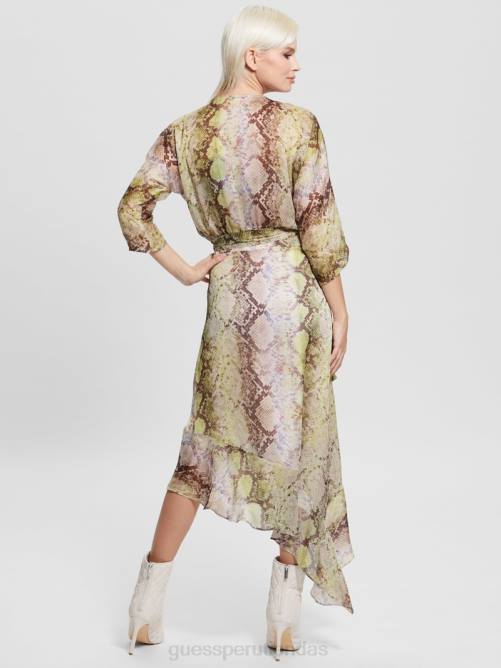 GUESS vestido cruzado eco ensley mujer 0P8X686 estampado de serpiente glamoroso vestir