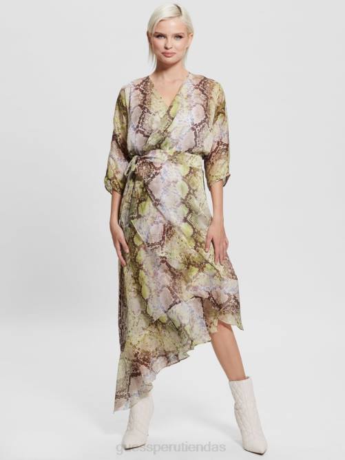GUESS vestido cruzado eco ensley mujer 0P8X686 estampado de serpiente glamoroso vestir