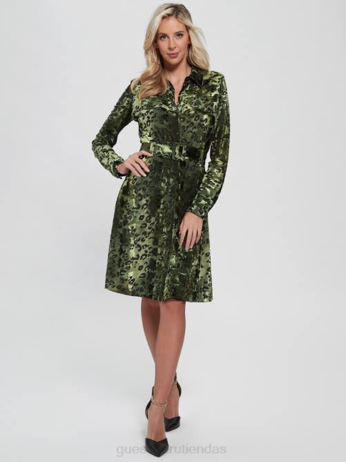 GUESS vestido de ébano mujer 0P8X876 burnout terciopelo militar g vestir