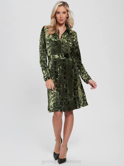 GUESS vestido de ébano mujer 0P8X876 burnout terciopelo militar g vestir