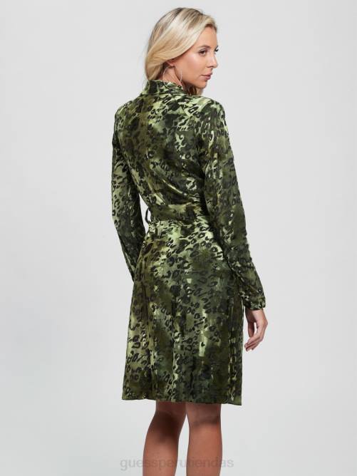 GUESS vestido de ébano mujer 0P8X876 burnout terciopelo militar g vestir