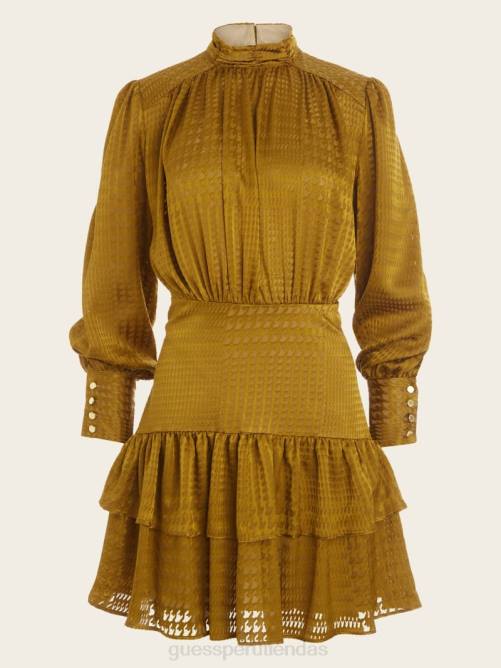 GUESS vestido de milia mujer 0P8X779 Príncipe de Gales de oro oliva vestir