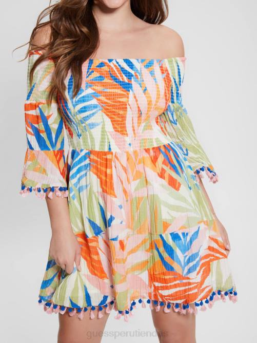 GUESS vestido de sol eco charlotte con hombros descubiertos mujer 0P8X342 impresión de la habana vestir