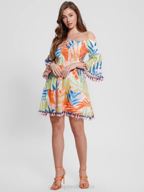 GUESS vestido de sol eco charlotte con hombros descubiertos mujer 0P8X342 impresión de la habana vestir