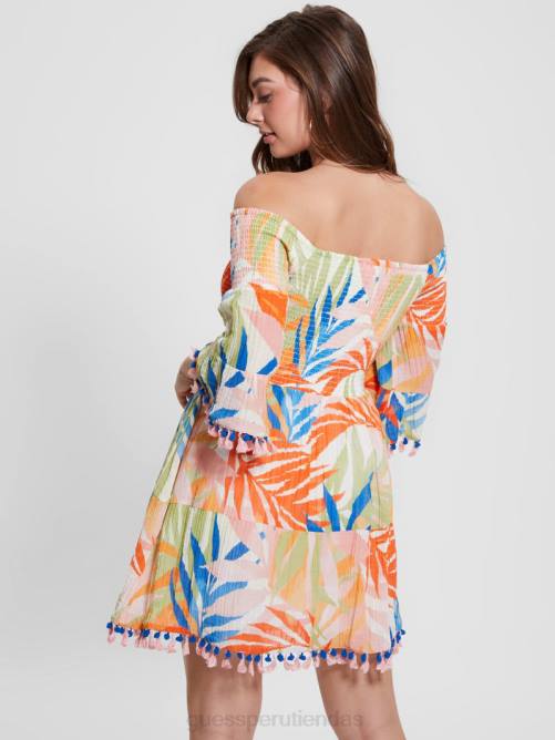 GUESS vestido de sol eco charlotte con hombros descubiertos mujer 0P8X342 impresión de la habana vestir