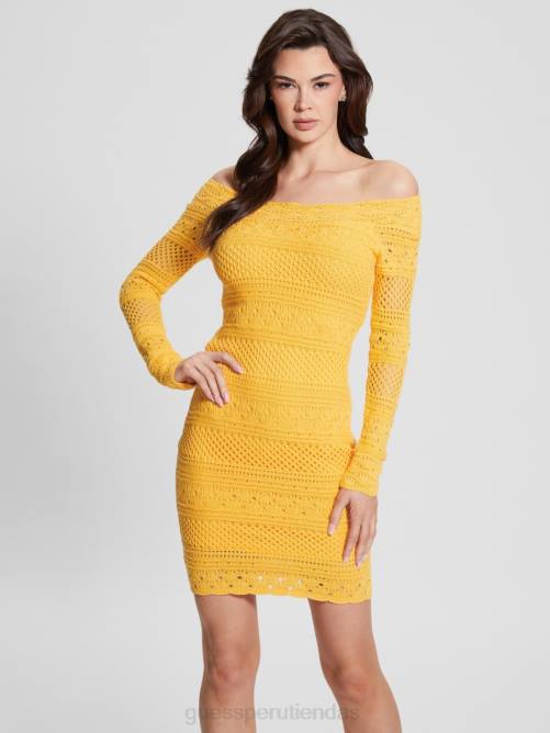 GUESS vestido eco amelie de crochet mujer 0P8X550 laguna amarilla vestir