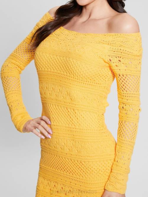 GUESS vestido eco amelie de crochet mujer 0P8X550 laguna amarilla vestir