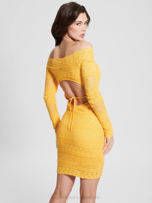 GUESS vestido eco amelie de crochet mujer 0P8X550 laguna amarilla vestir