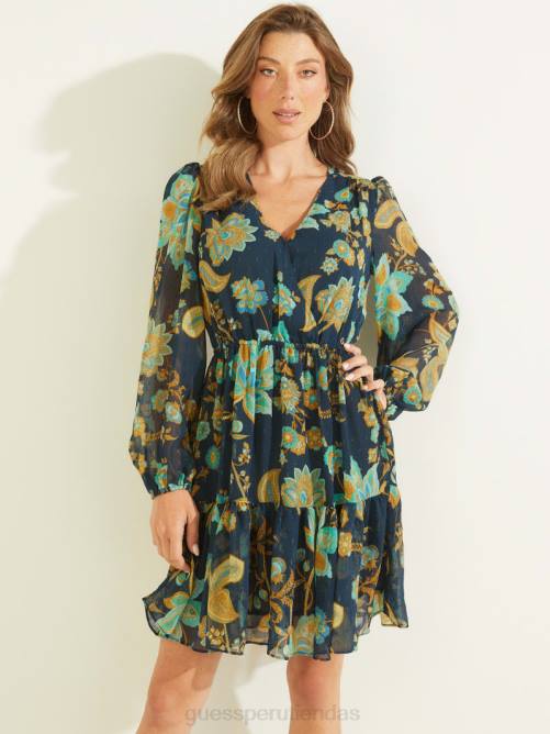 GUESS vestido eco cassandre mujer 0P8X733 impresión de niña de la naturaleza vestir
