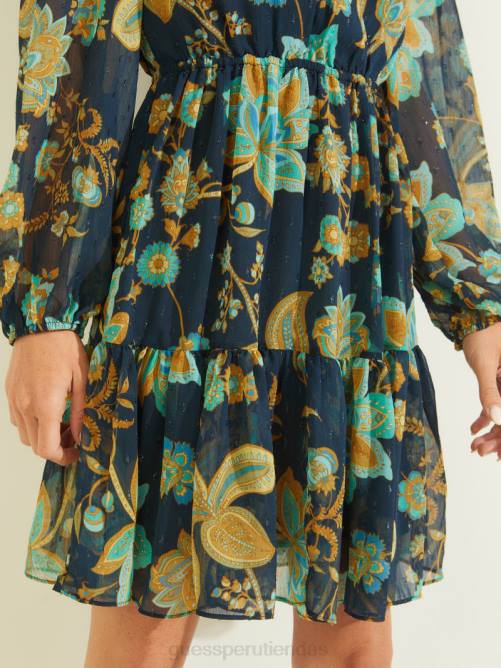 GUESS vestido eco cassandre mujer 0P8X733 impresión de niña de la naturaleza vestir