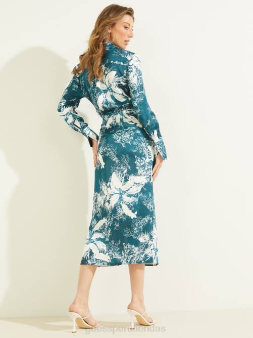 GUESS vestido eco dorothee mujer 0P8X845 estampado verde azulado del jardín campestre vestir