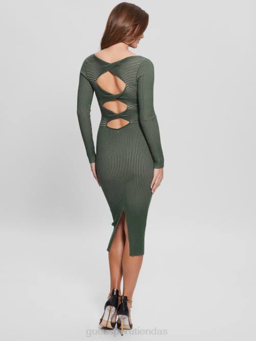 GUESS vestido eco luna con aberturas retorcidas mujer 0P8X750 estera de musgo multi vestir