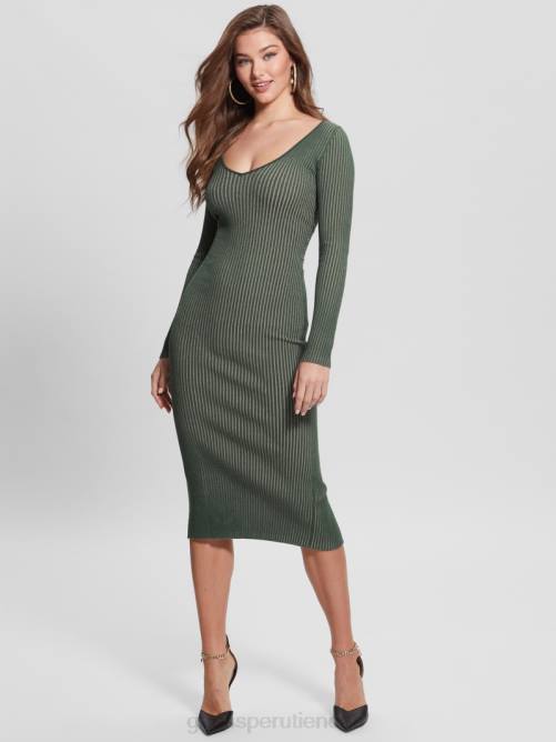 GUESS vestido eco luna con aberturas retorcidas mujer 0P8X750 estera de musgo multi vestir