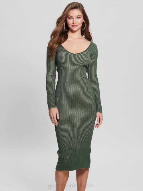GUESS vestido eco luna con aberturas retorcidas mujer 0P8X750 estera de musgo multi vestir