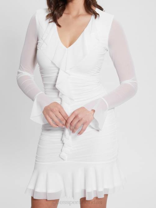 GUESS vestido eco rosalee con volantes mujer 0P8X605 blanco puro vestir