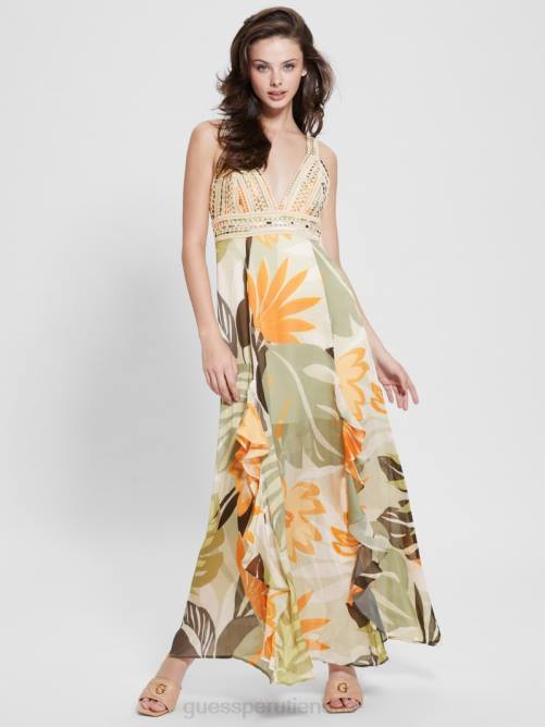 GUESS vestido eco serena mujer 0P8X415 impresión en forma de follaje vestir