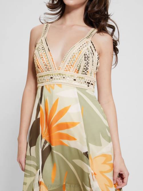 GUESS vestido eco serena mujer 0P8X415 impresión en forma de follaje vestir
