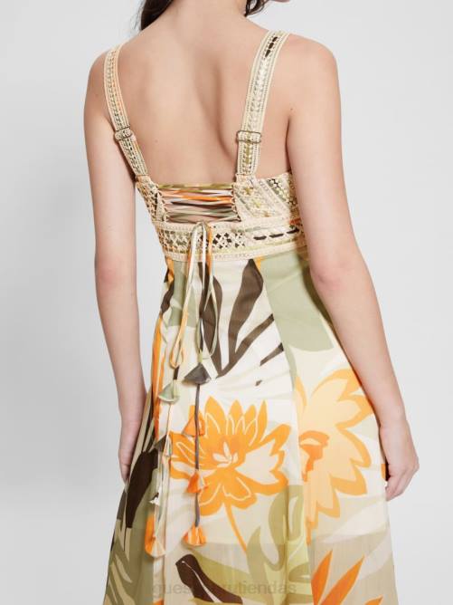 GUESS vestido eco serena mujer 0P8X415 impresión en forma de follaje vestir