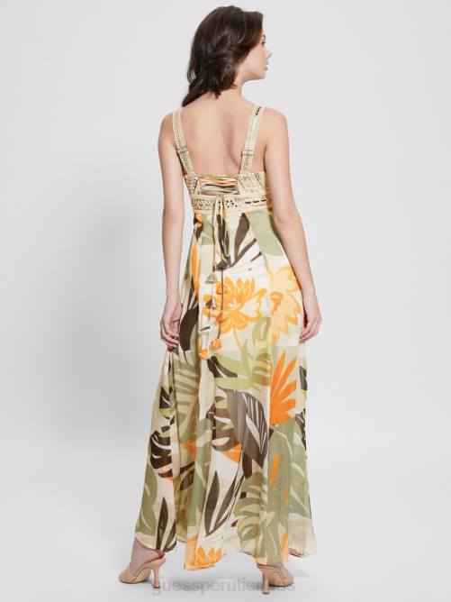 GUESS vestido eco serena mujer 0P8X415 impresión en forma de follaje vestir