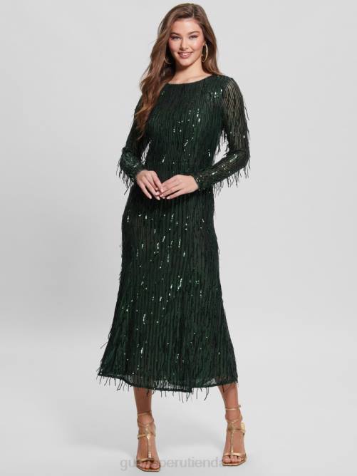GUESS vestido elodie con flecos de lentejuelas mujer 0P8X688 estera de musgo multi vestir
