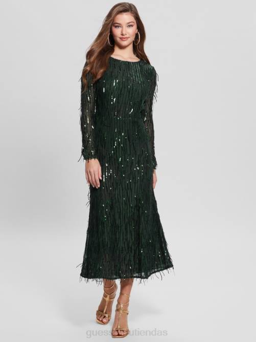 GUESS vestido elodie con flecos de lentejuelas mujer 0P8X688 estera de musgo multi vestir