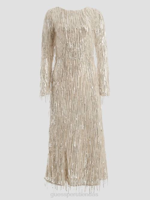 GUESS vestido elodie con flecos de lentejuelas mujer 0P8X737 blanquecino multicolor vestir