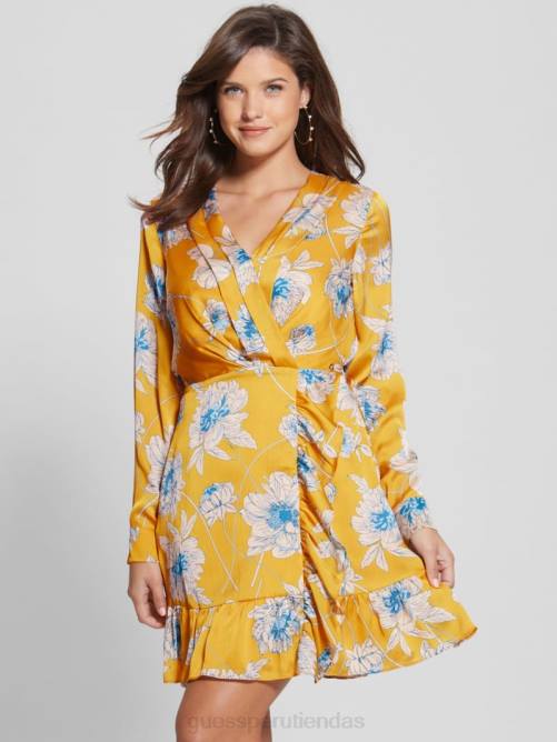 GUESS vestido estampado eco mimosa mujer 0P8X718 estampado de flores doradas vestir