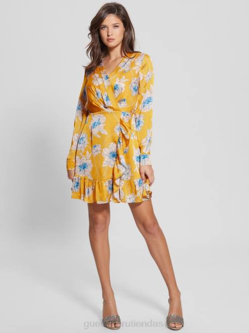 GUESS vestido estampado eco mimosa mujer 0P8X718 estampado de flores doradas vestir