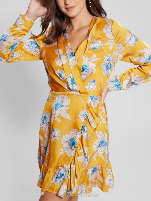 GUESS vestido estampado eco mimosa mujer 0P8X718 estampado de flores doradas vestir