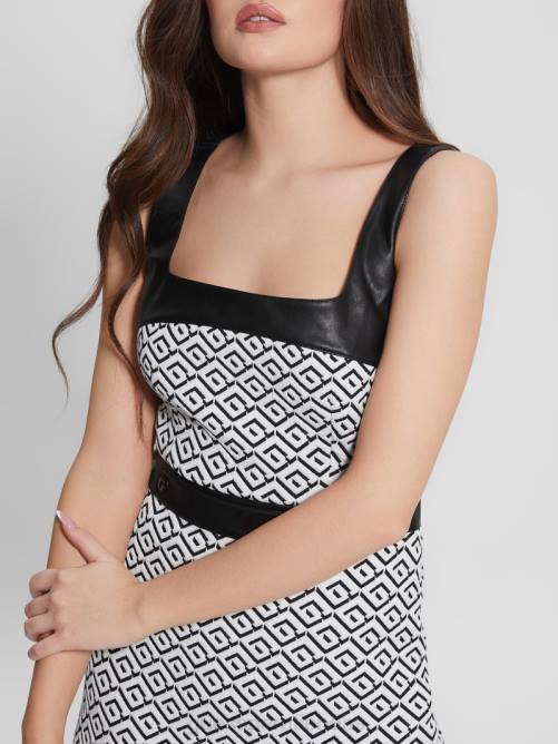 GUESS vestido geométrico adele mujer 0P8X684 logotipo geo jqd blanco/negro vestir