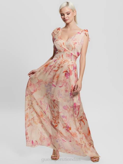 GUESS vestido largo Venus fruncido mujer 0P8X602 romance recuperado vestir