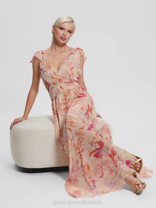 GUESS vestido largo Venus fruncido mujer 0P8X602 romance recuperado vestir