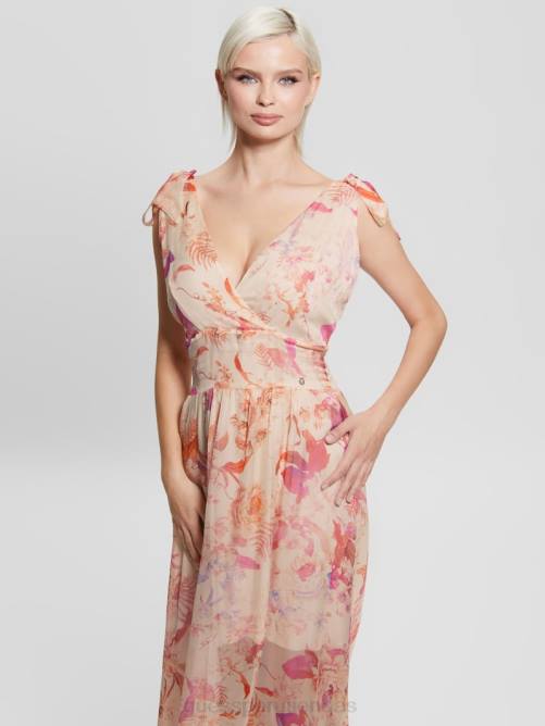 GUESS vestido largo Venus fruncido mujer 0P8X602 romance recuperado vestir