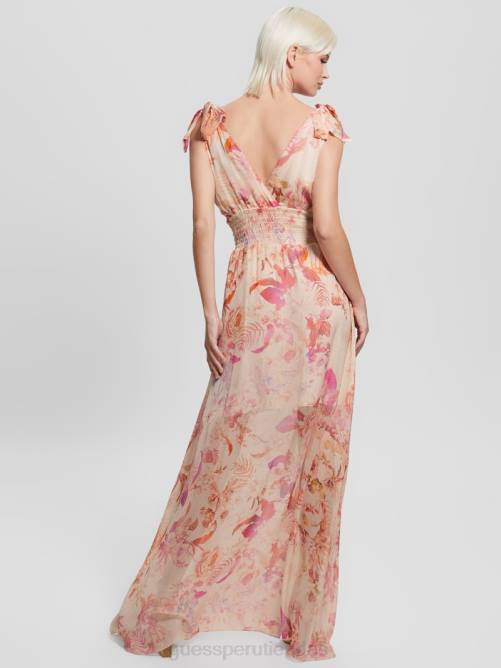 GUESS vestido largo Venus fruncido mujer 0P8X602 romance recuperado vestir