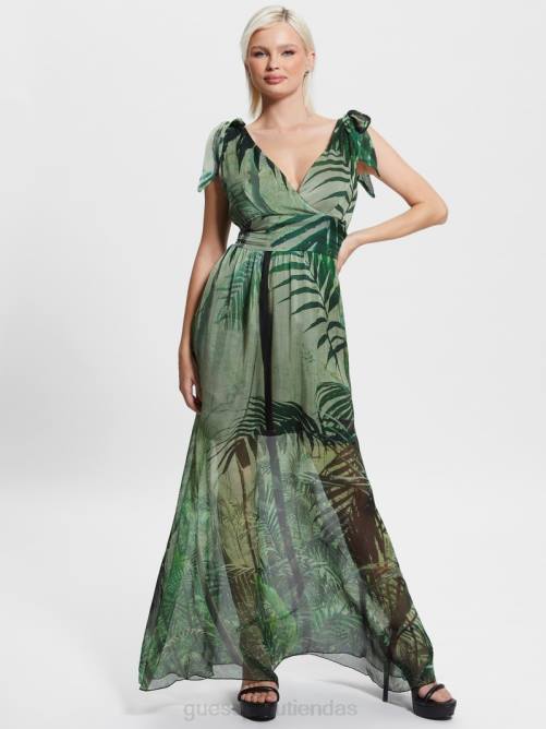 GUESS vestido largo Venus fruncido mujer 0P8X607 selva tropical vestir