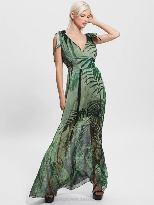 GUESS vestido largo Venus fruncido mujer 0P8X607 selva tropical vestir