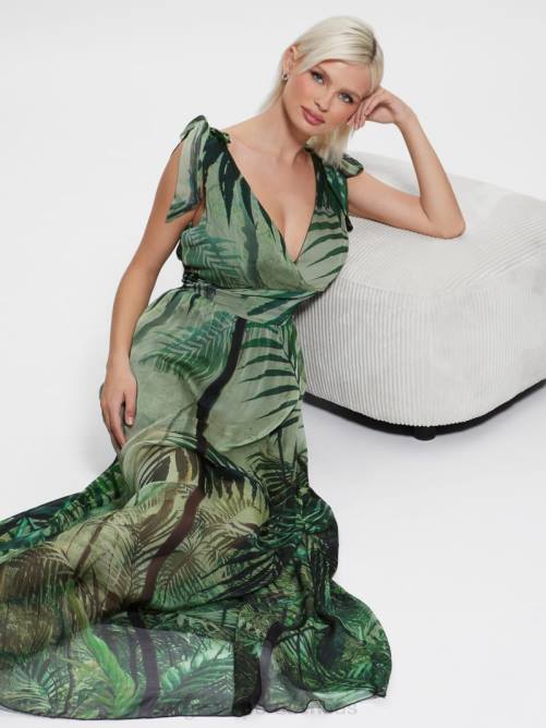 GUESS vestido largo Venus fruncido mujer 0P8X607 selva tropical vestir