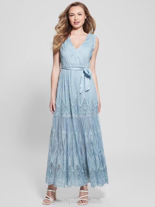 GUESS vestido largo bordado pam mujer 0P8X460 vaqueros azules vanish multicolor vestir