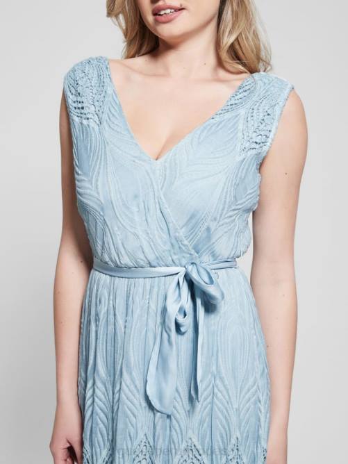 GUESS vestido largo bordado pam mujer 0P8X460 vaqueros azules vanish multicolor vestir